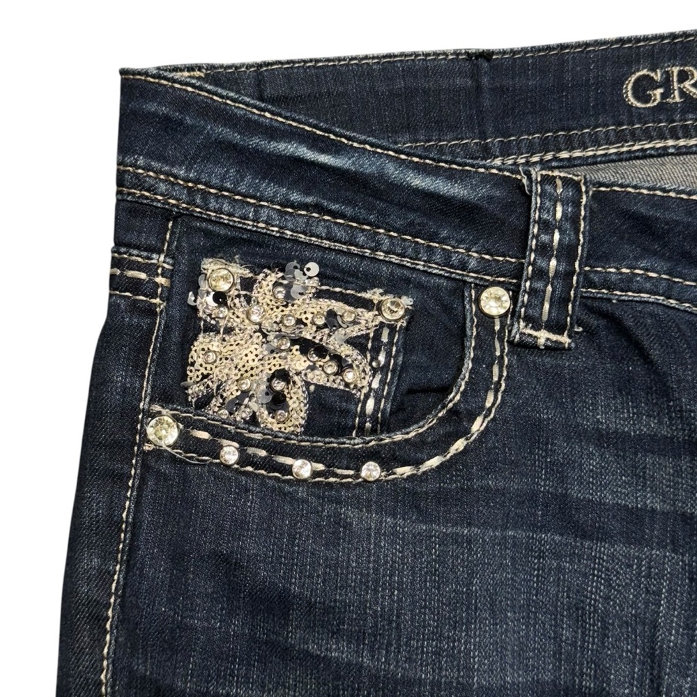 Grace In LA Jeans Y2K Low Rise Bootcut Womens 28‎ Blue Bling Embellished Casual - Picture 5 of 15